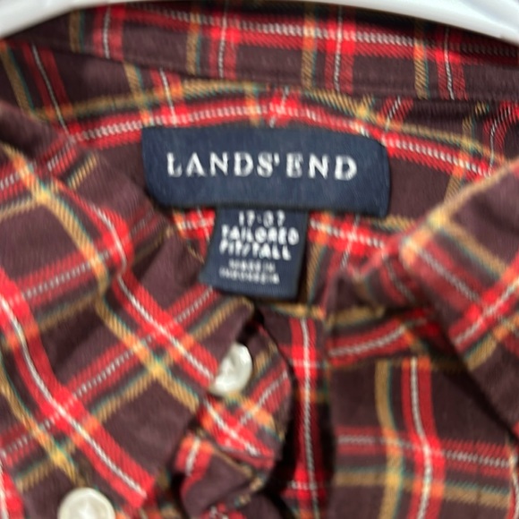Lands End Men’s Plaid Button Up Sz 17-37 Tailored Fit Tall - Picture 4 of 4